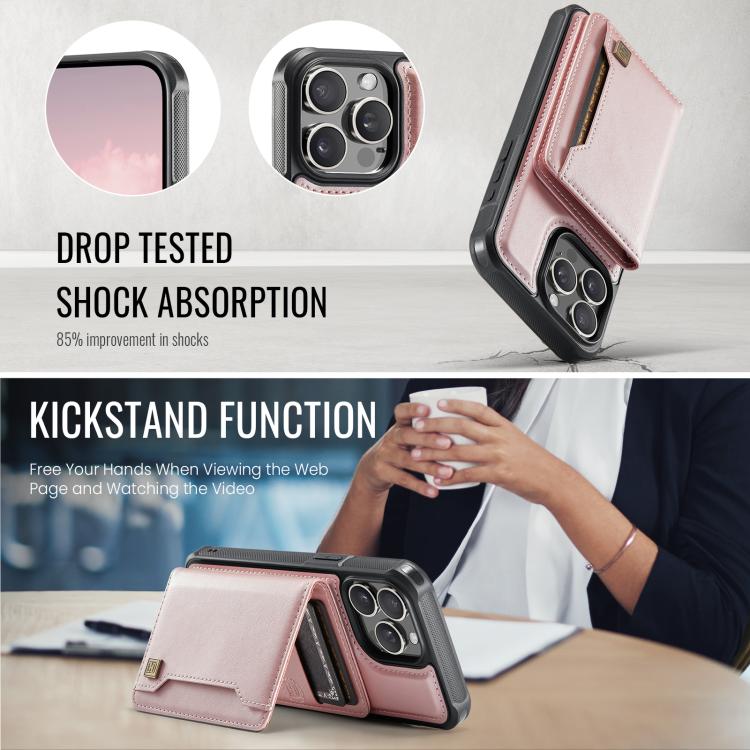 For iPhone 12 Pro AutSpace A13 MagSafe Magnetic RFID Flip Card Bag Phone Case(Rose Gold) by AutSpace