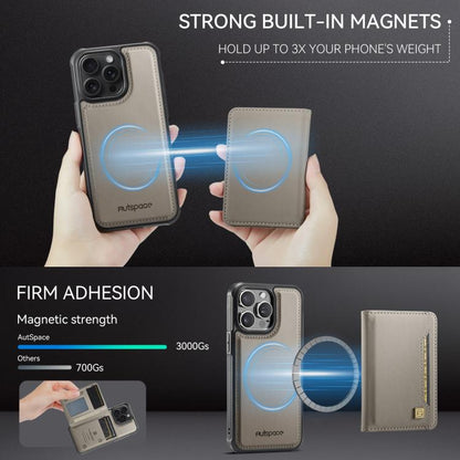 For iPhone 12 Pro Max AutSpace A13 MagSafe Magnetic RFID Flip Card Bag Phone Case(Grey) by AutSpace