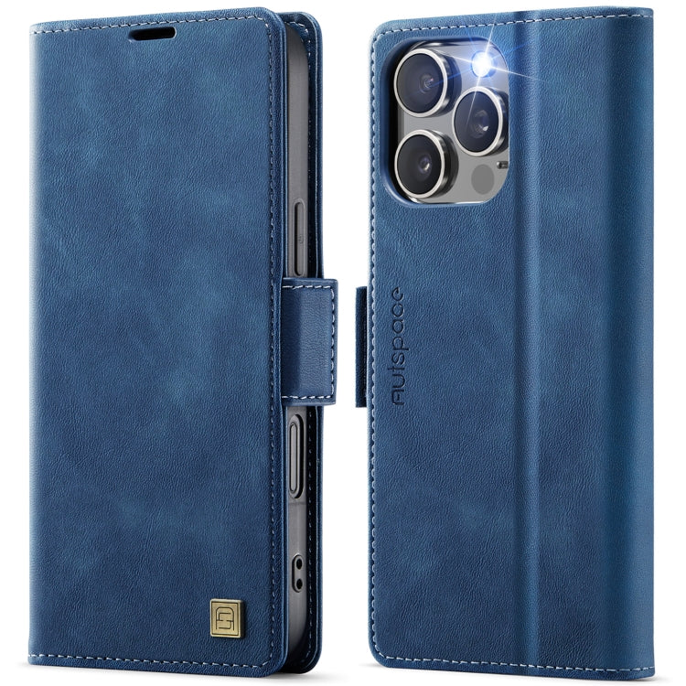 For iPhone 16 Pro AutSpace A11 Side Buckle MagSafe Magnetic RFID Phone Leather Case(Blue) by AutSpace