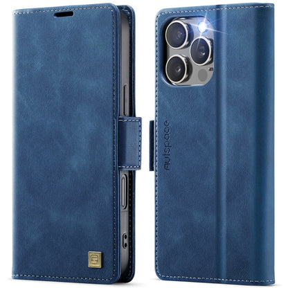 For iPhone 16 Pro AutSpace A11 Side Buckle MagSafe Magnetic RFID Phone Leather Case(Blue) by AutSpace