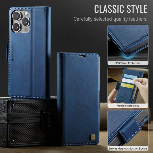 For iPhone 16 Pro AutSpace A11 Side Buckle MagSafe Magnetic RFID Phone Leather Case(Blue) by AutSpace