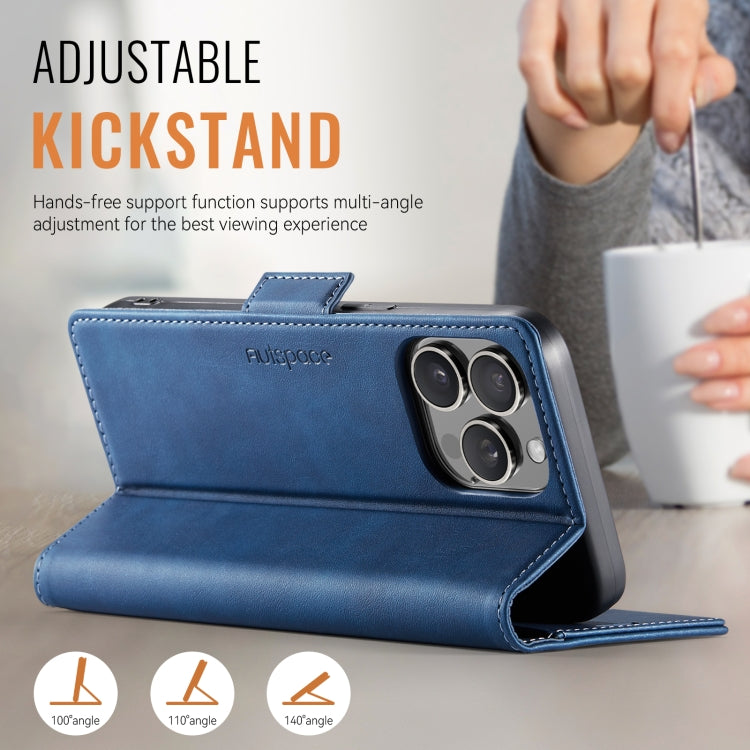 For iPhone 16 Pro AutSpace A11 Side Buckle MagSafe Magnetic RFID Phone Leather Case(Blue) by AutSpace