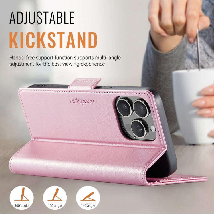 For iPhone 16 Pro AutSpace A11 Side Buckle MagSafe Magnetic RFID Phone Leather Case(Rose Gold) by AutSpace