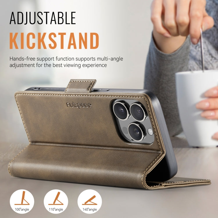 For iPhone 16 Pro AutSpace A11 Side Buckle MagSafe Magnetic RFID Phone Leather Case(Coffee) by AutSpace