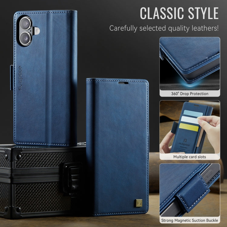 For iPhone 16 Plus AutSpace A11 Side Buckle MagSafe Magnetic RFID Phone Leather Case(Blue) by AutSpace