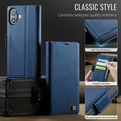 For iPhone 16 Plus AutSpace A11 Side Buckle MagSafe Magnetic RFID Phone Leather Case(Blue) by AutSpace