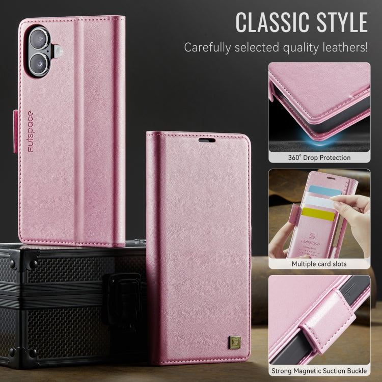 For iPhone 16 Plus AutSpace A11 Side Buckle MagSafe Magnetic RFID Phone Leather Case(Rose Gold) by AutSpace