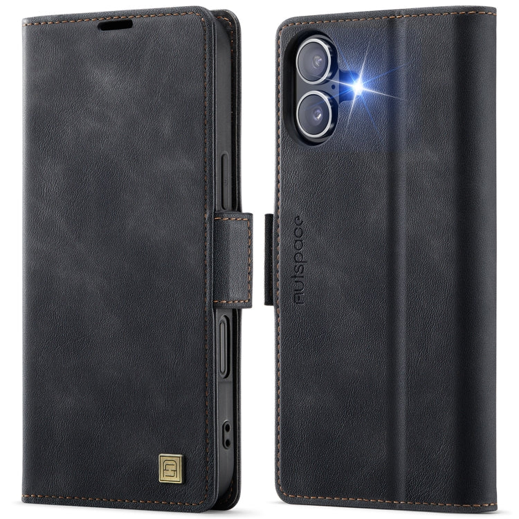 For iPhone 16 AutSpace A11 Side Buckle MagSafe Magnetic RFID Phone Leather Case(Black) by AutSpace