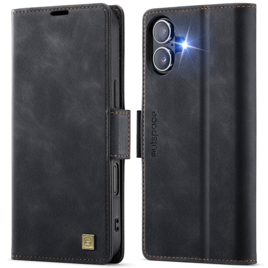 For iPhone 16 AutSpace A11 Side Buckle MagSafe Magnetic RFID Phone Leather Case(Black) by AutSpace