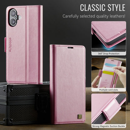 For iPhone 16 AutSpace A11 Side Buckle MagSafe Magnetic RFID Phone Leather Case(Rose Gold) by AutSpace