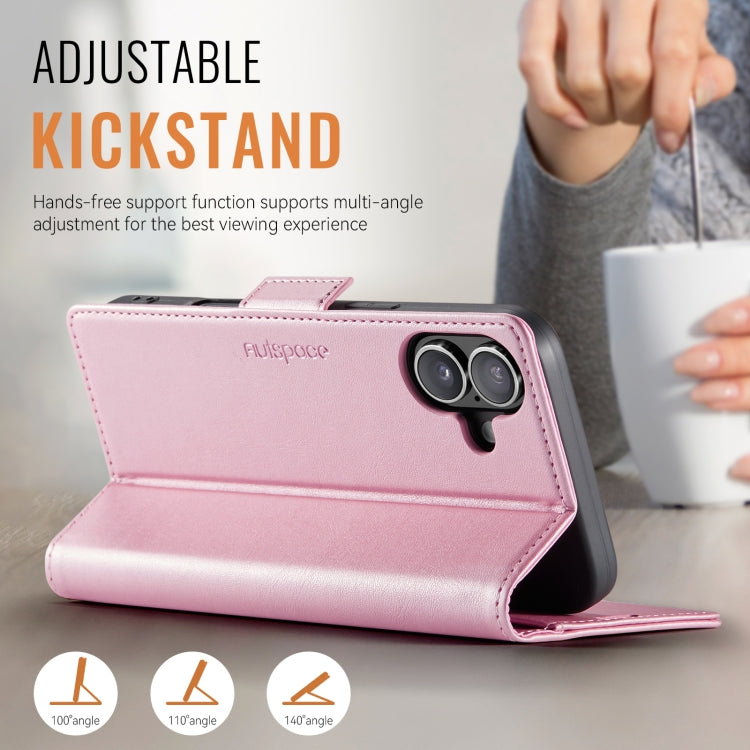 For iPhone 16 AutSpace A11 Side Buckle MagSafe Magnetic RFID Phone Leather Case(Rose Gold) by AutSpace