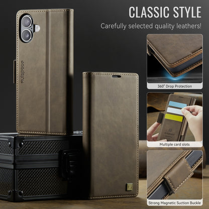 For iPhone 16 AutSpace A11 Side Buckle MagSafe Magnetic RFID Phone Leather Case(Coffee) by AutSpace