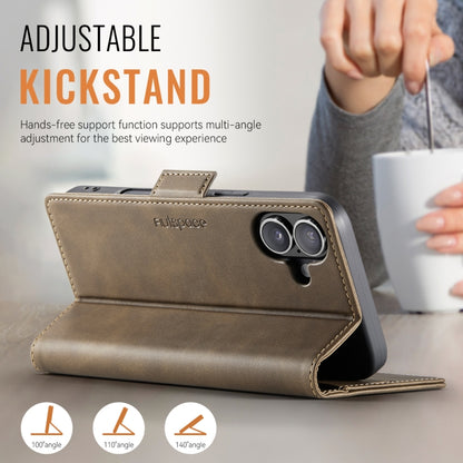 For iPhone 16 AutSpace A11 Side Buckle MagSafe Magnetic RFID Phone Leather Case(Coffee) by AutSpace