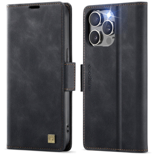 For iPhone 15 Pro Max AutSpace A11 Side Buckle MagSafe Magnetic RFID Phone Leather Case(Black) by AutSpace