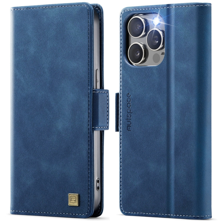 For iPhone 15 Pro Max AutSpace A11 Side Buckle MagSafe Magnetic RFID Phone Leather Case(Blue) by AutSpace