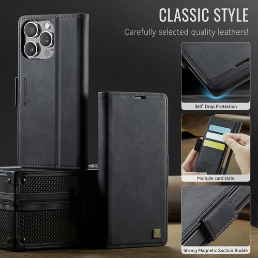 For iPhone 15 Pro AutSpace A11 Side Buckle MagSafe Magnetic RFID Phone Leather Case(Black) by AutSpace