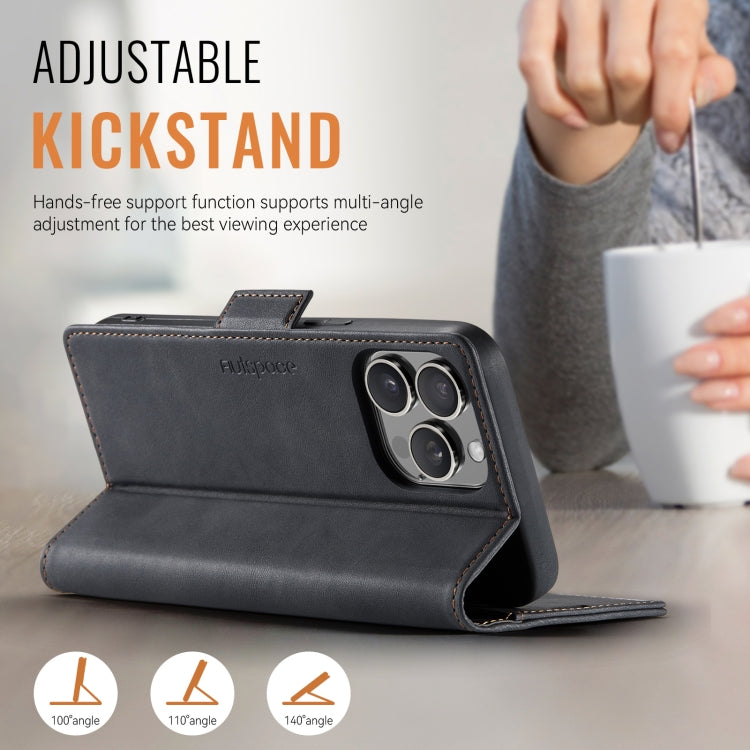 For iPhone 15 Pro AutSpace A11 Side Buckle MagSafe Magnetic RFID Phone Leather Case(Black) by AutSpace