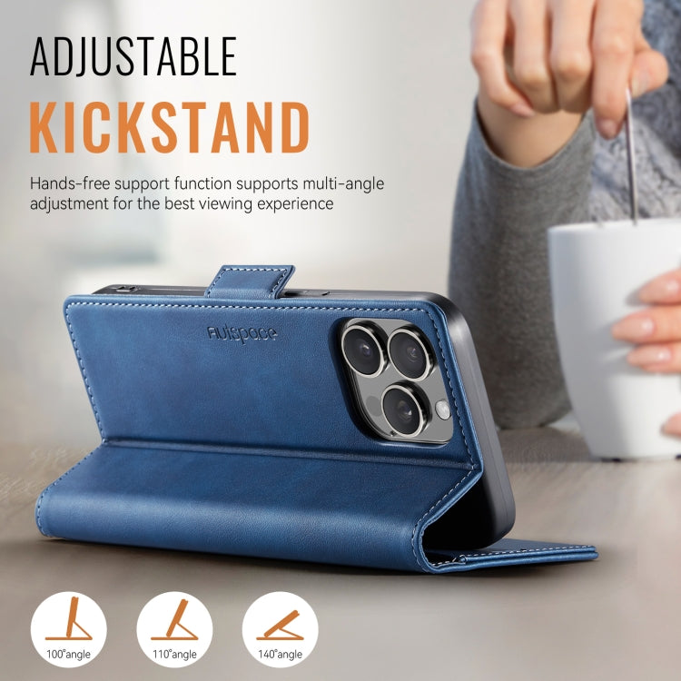 For iPhone 15 Pro AutSpace A11 Side Buckle MagSafe Magnetic RFID Phone Leather Case(Blue) by AutSpace