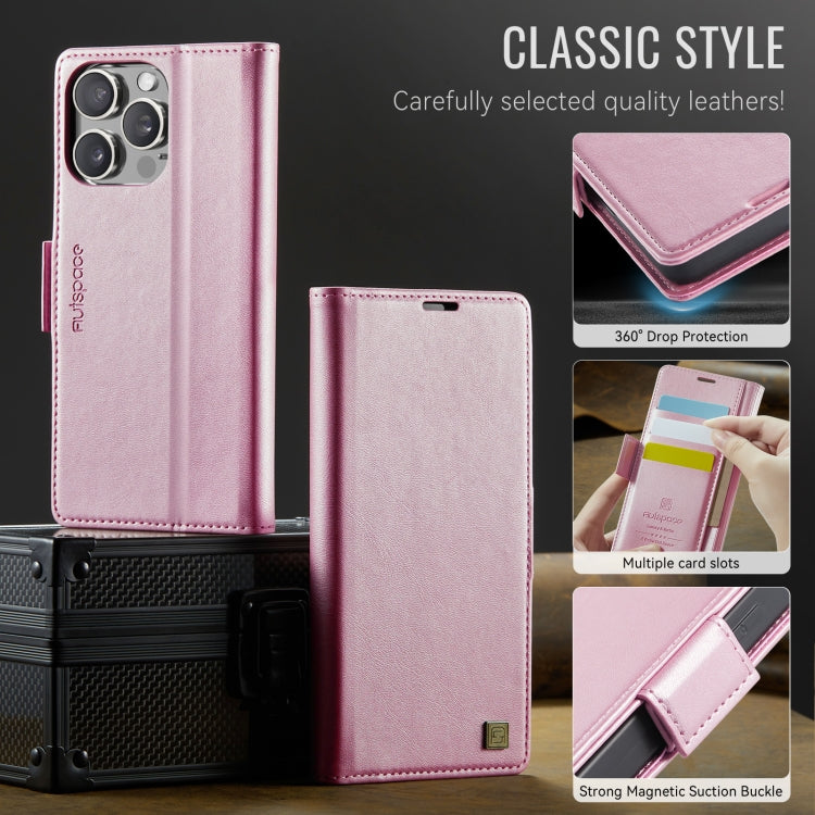 For iPhone 15 Pro AutSpace A11 Side Buckle MagSafe Magnetic RFID Phone Leather Case(Rose Gold) by AutSpace