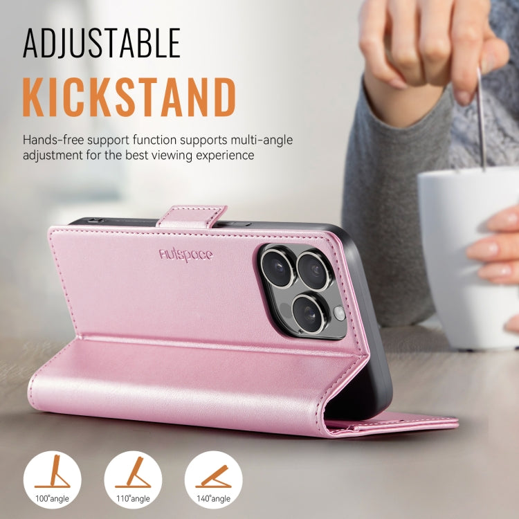 For iPhone 15 Pro AutSpace A11 Side Buckle MagSafe Magnetic RFID Phone Leather Case(Rose Gold) by AutSpace