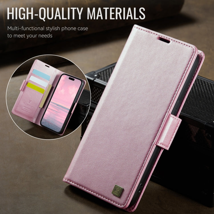 For iPhone 15 Pro AutSpace A11 Side Buckle MagSafe Magnetic RFID Phone Leather Case(Rose Gold) by AutSpace