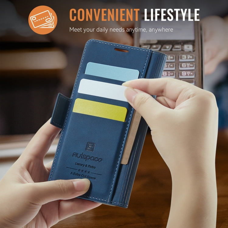 For iPhone 15 Plus AutSpace A11 Side Buckle MagSafe Magnetic RFID Phone Leather Case(Blue) by AutSpace