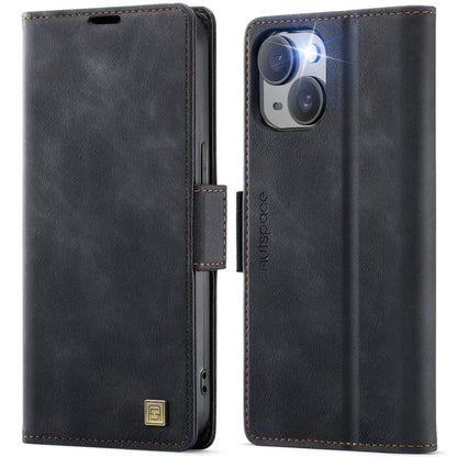 For iPhone 15 AutSpace A11 Side Buckle MagSafe Magnetic RFID Phone Leather Case(Black) by AutSpace