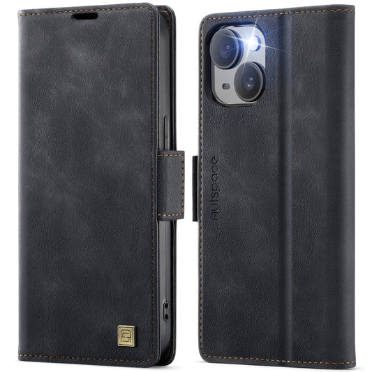 For iPhone 15 AutSpace A11 Side Buckle MagSafe Magnetic RFID Phone Leather Case(Black) by AutSpace
