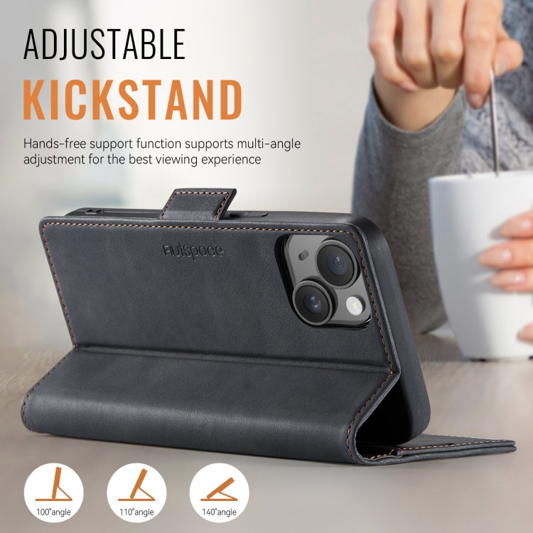 For iPhone 15 AutSpace A11 Side Buckle MagSafe Magnetic RFID Phone Leather Case(Black) by AutSpace