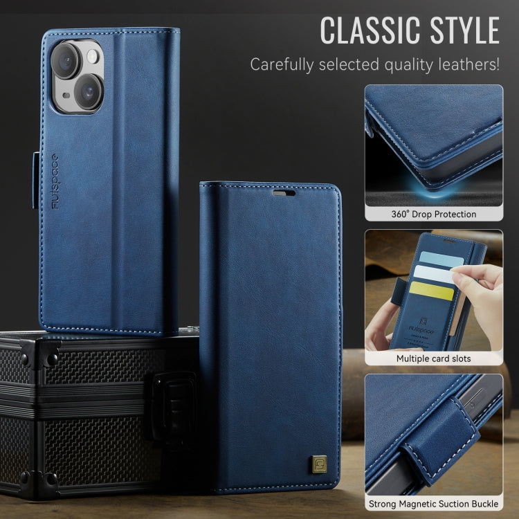 For iPhone 15 AutSpace A11 Side Buckle MagSafe Magnetic RFID Phone Leather Case(Blue) by AutSpace