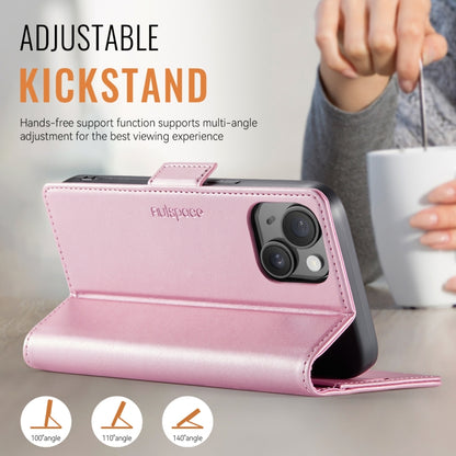 For iPhone 15 AutSpace A11 Side Buckle MagSafe Magnetic RFID Phone Leather Case(Rose Gold) by AutSpace