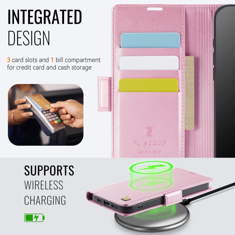 For iPhone 15 AutSpace A11 Side Buckle MagSafe Magnetic RFID Phone Leather Case(Rose Gold) by AutSpace