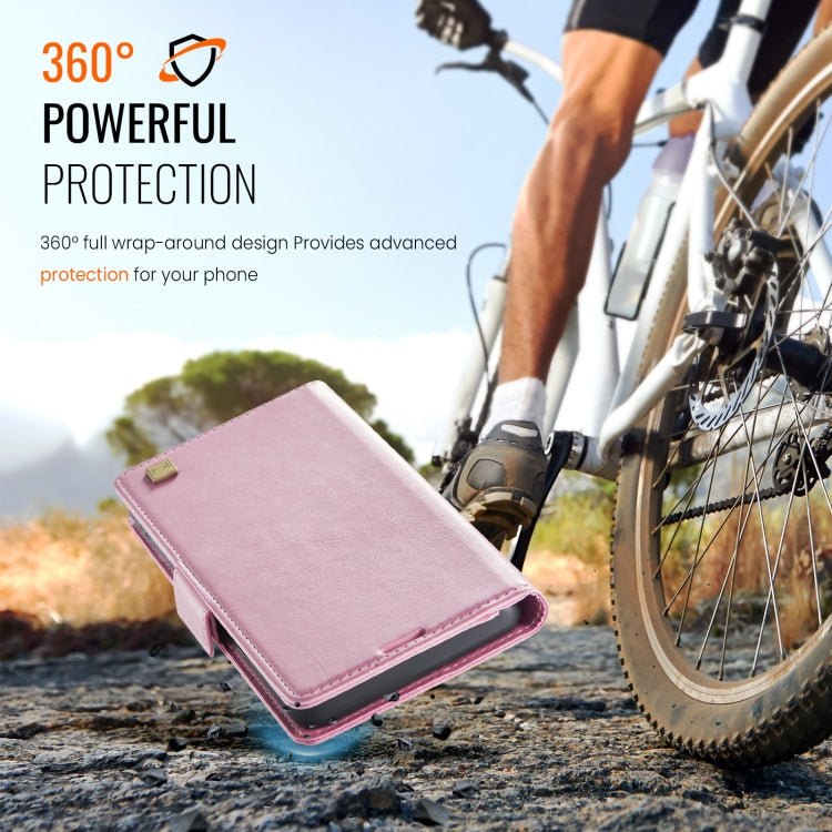 For iPhone 15 AutSpace A11 Side Buckle MagSafe Magnetic RFID Phone Leather Case(Rose Gold) by AutSpace