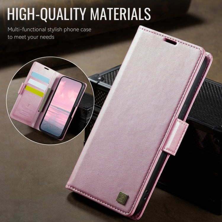 For iPhone 15 AutSpace A11 Side Buckle MagSafe Magnetic RFID Phone Leather Case(Rose Gold) by AutSpace