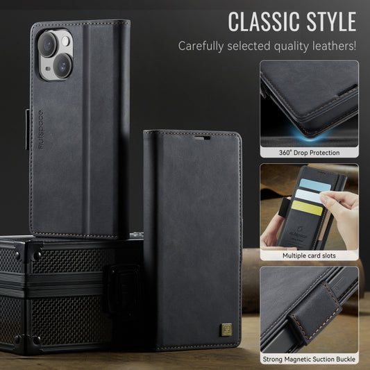 For iPhone 14 Plus AutSpace A11 Side Buckle MagSafe Magnetic RFID Phone Leather Case(Black) by AutSpace