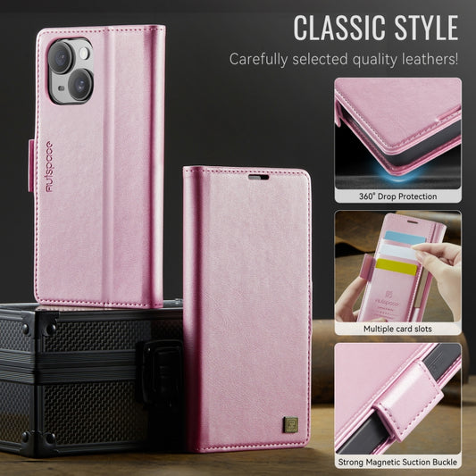 For iPhone 14 AutSpace A11 Side Buckle MagSafe Magnetic RFID Phone Leather Case(Rose Gold) by AutSpace