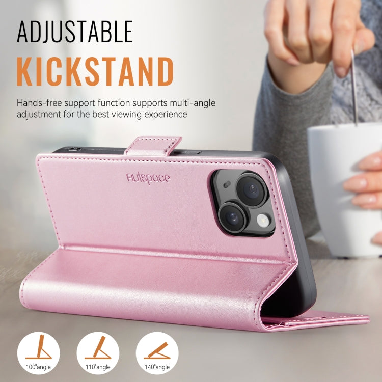 For iPhone 14 AutSpace A11 Side Buckle MagSafe Magnetic RFID Phone Leather Case(Rose Gold) by AutSpace