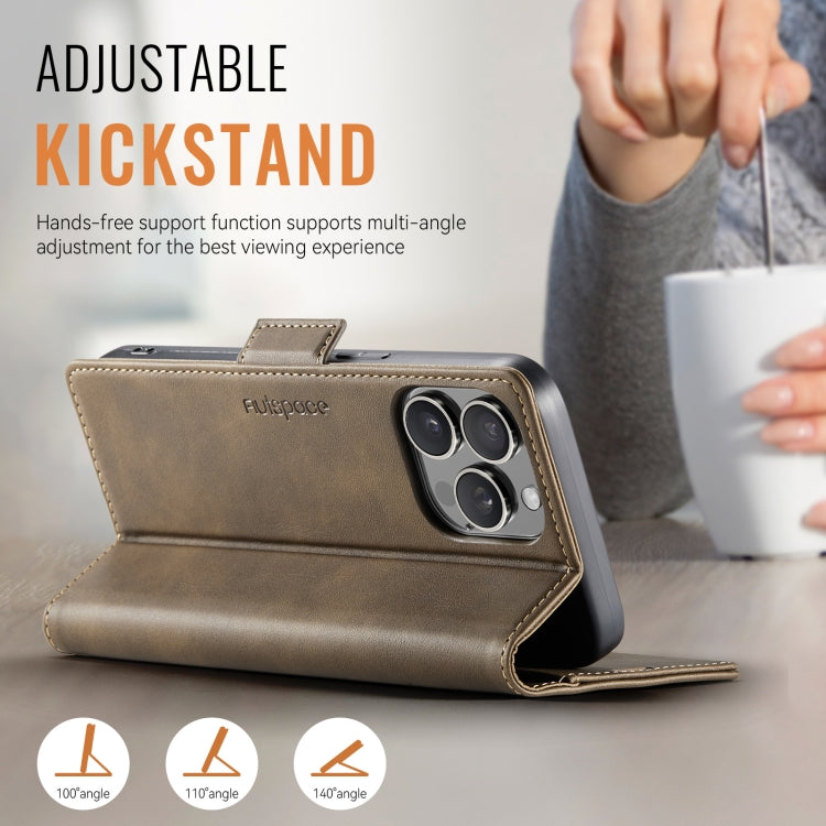 For iPhone 14 Pro AutSpace A11 Side Buckle MagSafe Magnetic RFID Phone Leather Case(Coffee) by AutSpace