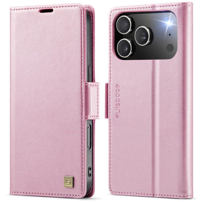 For iPhone 17 Pro Max AutSpace A11 Side Buckle MagSafe Magnetic RFID Phone Leather Case(Rose Gold) by AutSpace