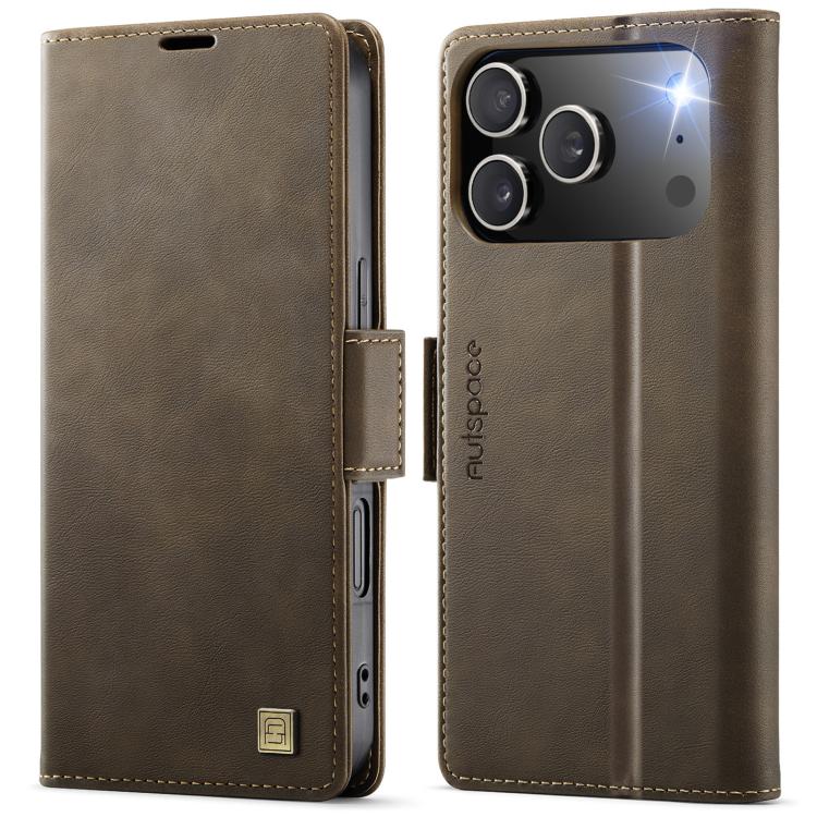 For iPhone 17 Pro Max AutSpace A11 Side Buckle MagSafe Magnetic RFID Phone Leather Case(Coffee) by AutSpace