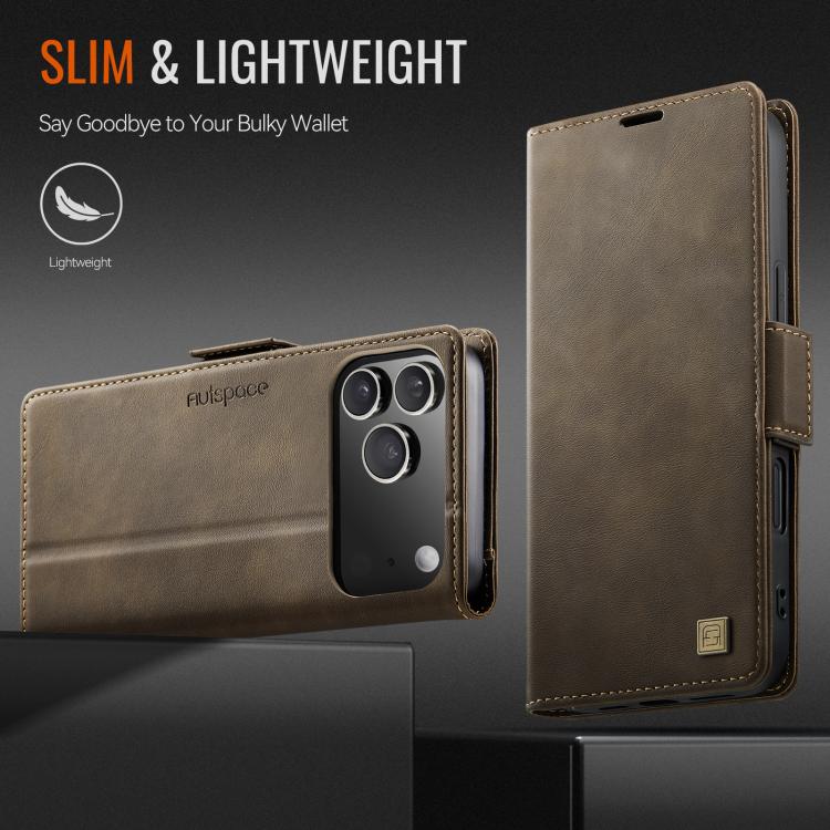 For iPhone 17 Pro Max AutSpace A11 Side Buckle MagSafe Magnetic RFID Phone Leather Case(Coffee) by AutSpace