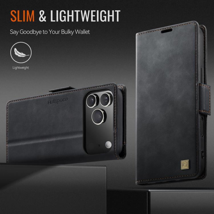 For iPhone 17 Pro AutSpace A11 Side Buckle MagSafe Magnetic RFID Phone Leather Case(Black) by AutSpace