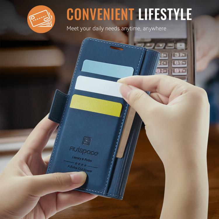 For iPhone 17 Pro AutSpace A11 Side Buckle MagSafe Magnetic RFID Phone Leather Case(Blue) by AutSpace