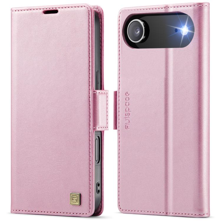 For iPhone Air AutSpace A11 Side Buckle MagSafe Magnetic RFID Phone Leather Case(Rose Gold) by AutSpace