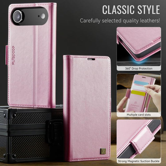 For iPhone Air AutSpace A11 Side Buckle MagSafe Magnetic RFID Phone Leather Case(Rose Gold) by AutSpace