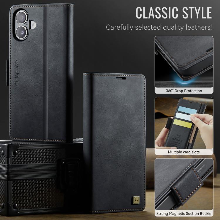 For iPhone 17 AutSpace A11 Side Buckle MagSafe Magnetic RFID Phone Leather Case(Black) by AutSpace