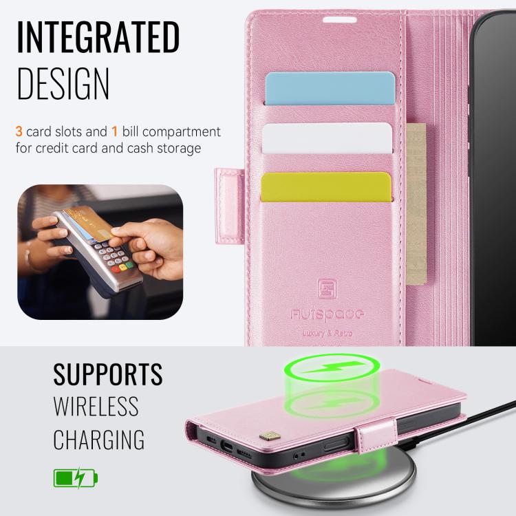 For iPhone 17 AutSpace A11 Side Buckle MagSafe Magnetic RFID Phone Leather Case(Rose Gold) by AutSpace