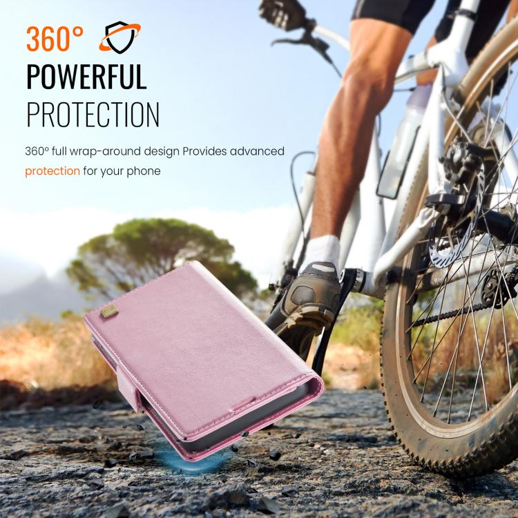 For iPhone 17 AutSpace A11 Side Buckle MagSafe Magnetic RFID Phone Leather Case(Rose Gold) by AutSpace