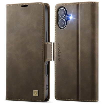 For iPhone 17 AutSpace A11 Side Buckle MagSafe Magnetic RFID Phone Leather Case(Coffee) by AutSpace