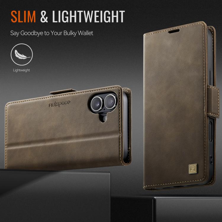 For iPhone 17 AutSpace A11 Side Buckle MagSafe Magnetic RFID Phone Leather Case(Coffee) by AutSpace